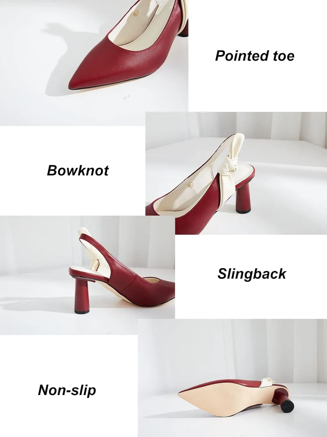 Rilista Women's Slingback Closed Pointed Toe Heels Bowknot Slip On Weding Party Dress Pumps