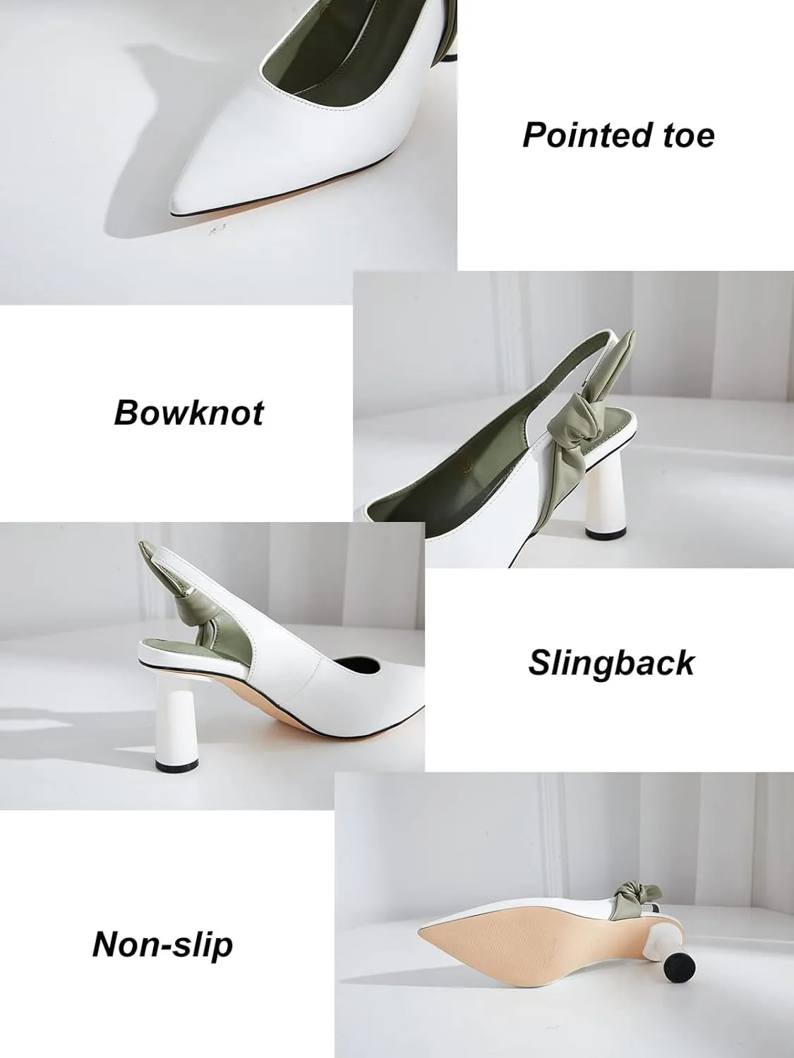 Rilista Women's Slingback Closed Pointed Toe Heels Bowknot Slip On Weding Party Dress Pumps