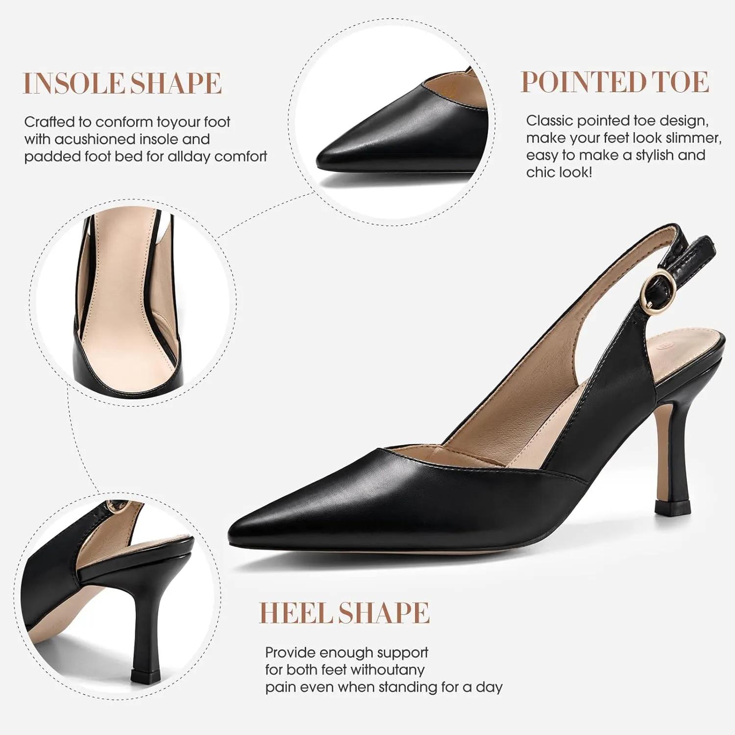 Rilista Women's Slingback Kitten Heels Closed Pointed Toe Wedding Party Dress Pumps Shoes