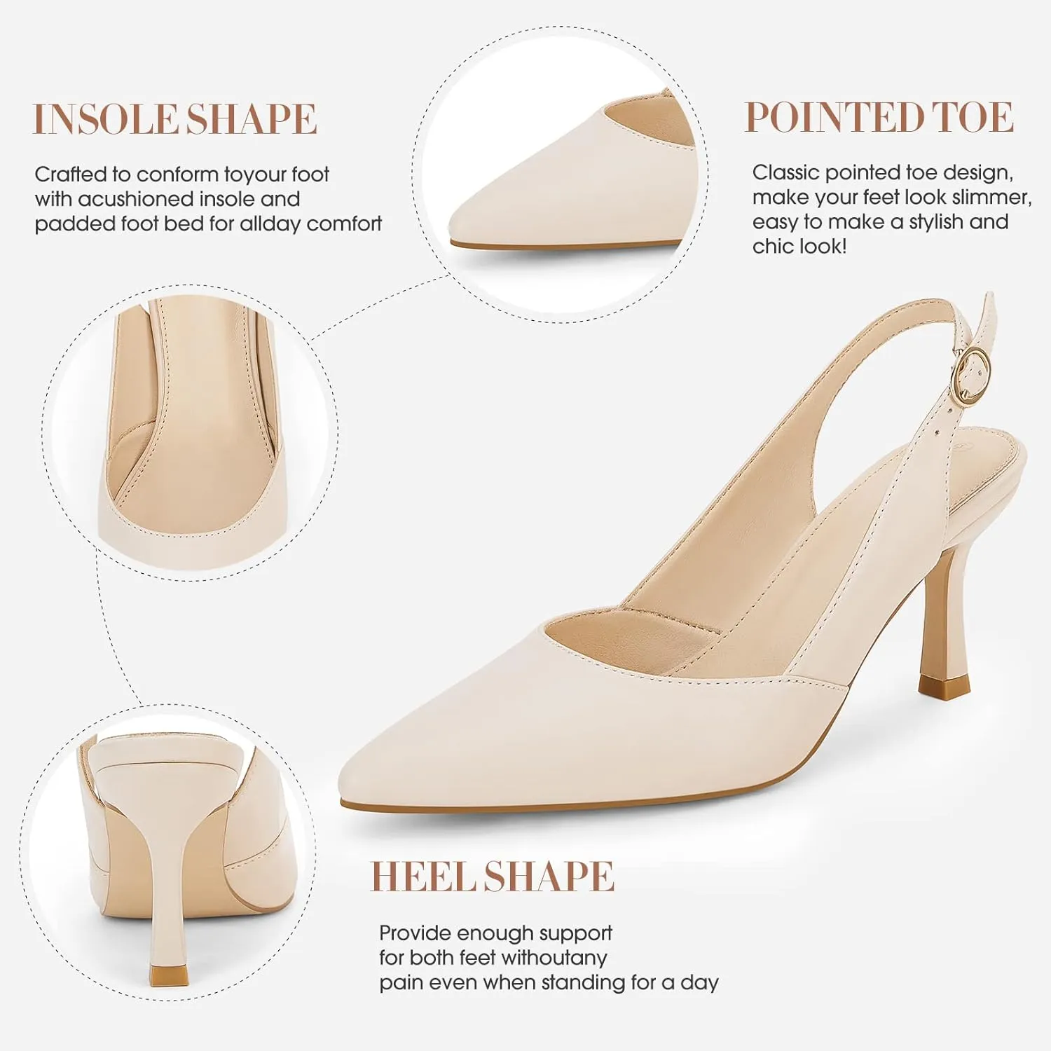 Rilista Women's Slingback Kitten Heels Closed Pointed Toe Wedding Party Dress Pumps Shoes