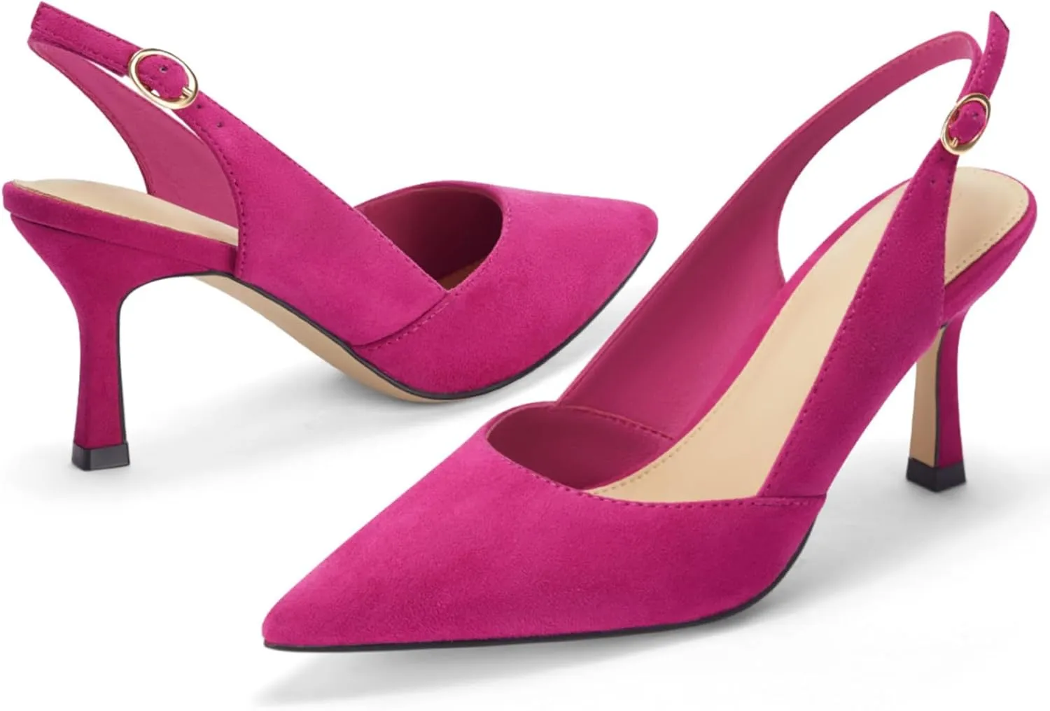 Rilista Women's Slingback Kitten Heels Closed Pointed Toe Wedding Party Dress Pumps Shoes
