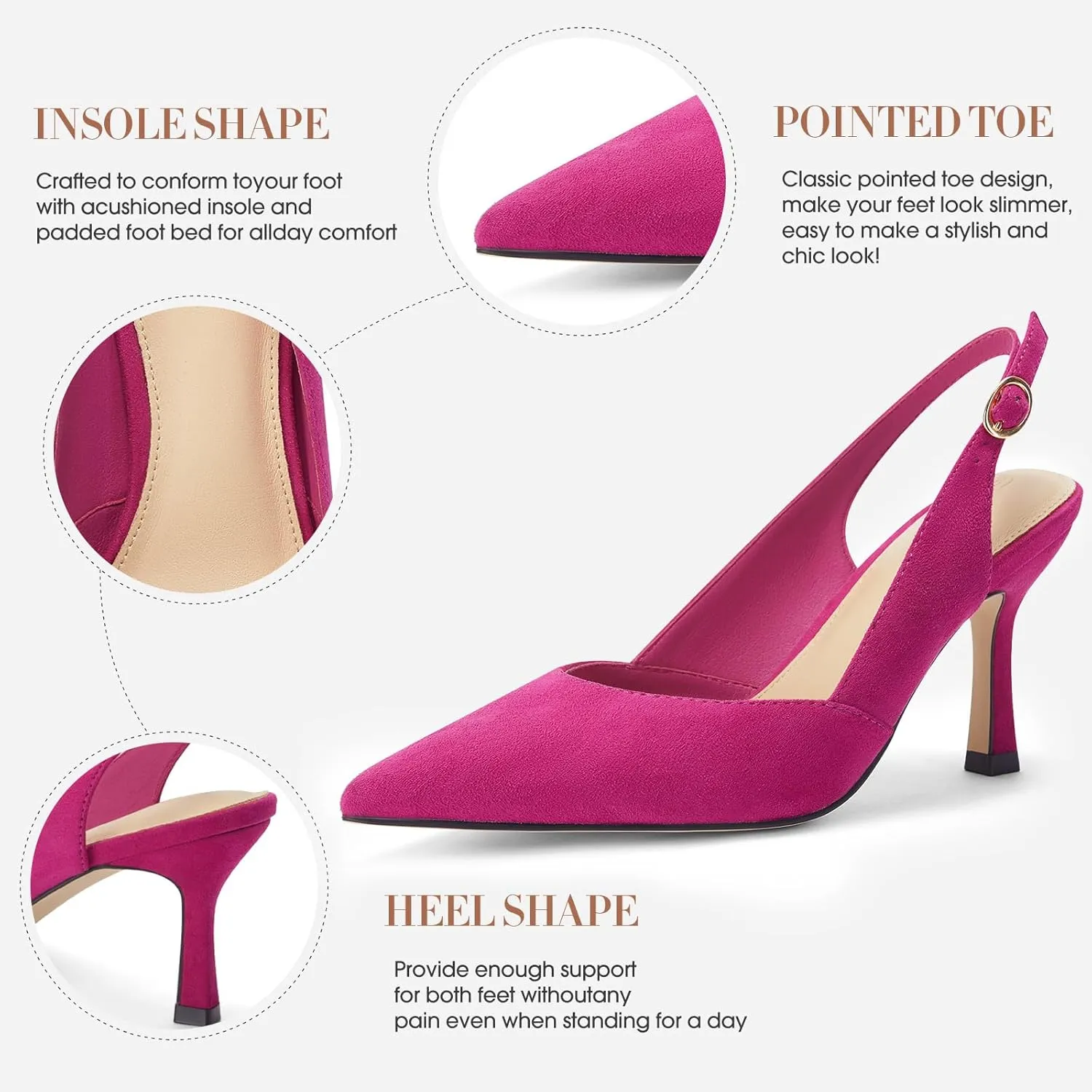 Rilista Women's Slingback Kitten Heels Closed Pointed Toe Wedding Party Dress Pumps Shoes