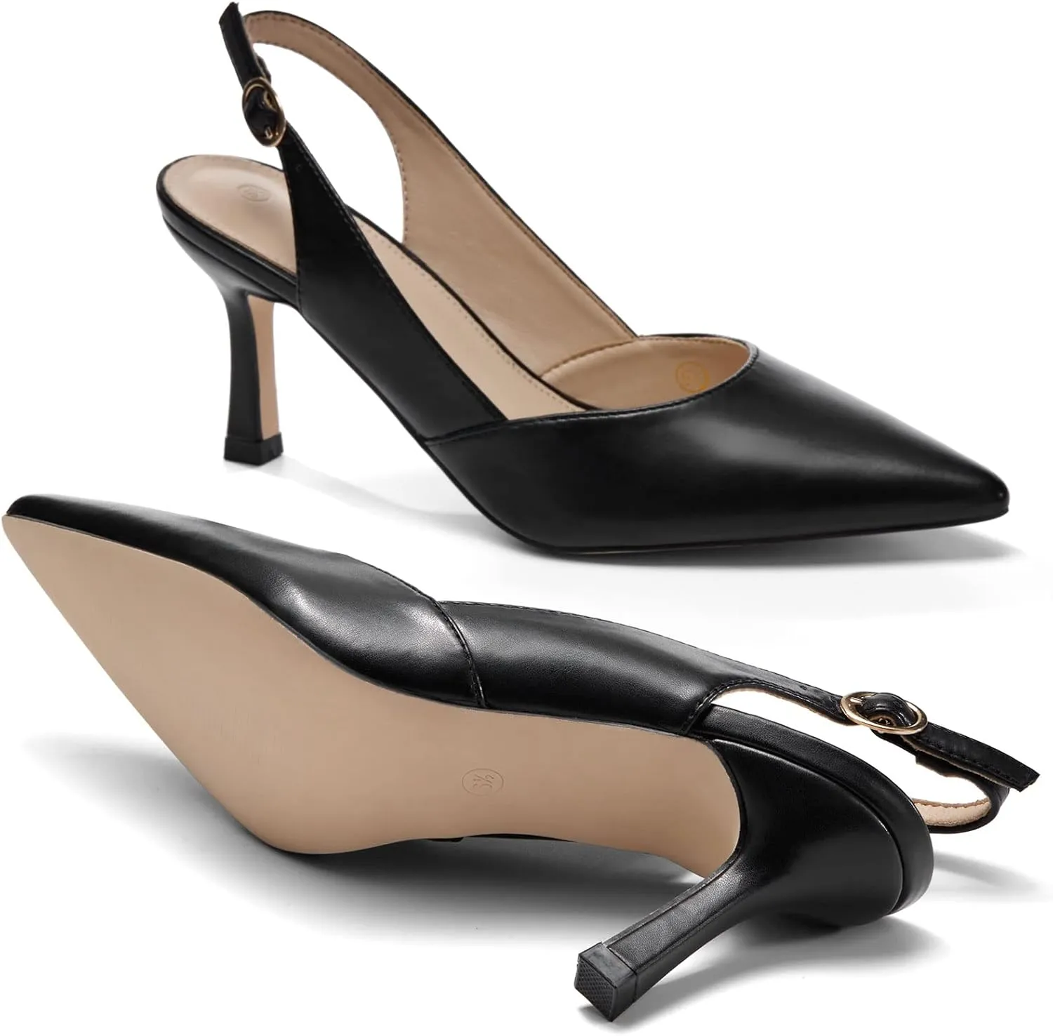 Rilista Women's Slingback Kitten Heels Closed Pointed Toe Wedding Party Dress Pumps Shoes