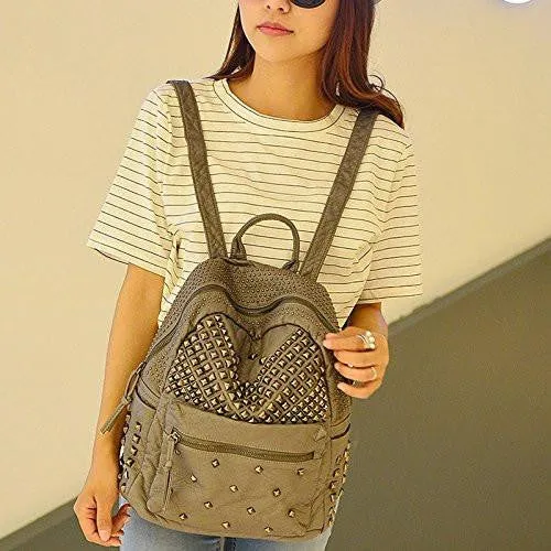 Rivet Pu Leather Backpack Fashion Backpacks For Teenage Girls Ladies Bag Satchel Bags Bolsa Feminina Rose Color