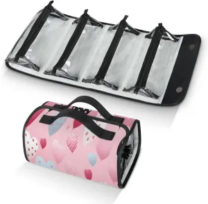 Romance Summer Pattern Toiletry Bag Water Proof Travel Makeup Case Large Capacity 4 in 1 Foldable Cosmetics Storage for Women Men Removable Zipper Clear PVC Pockets
