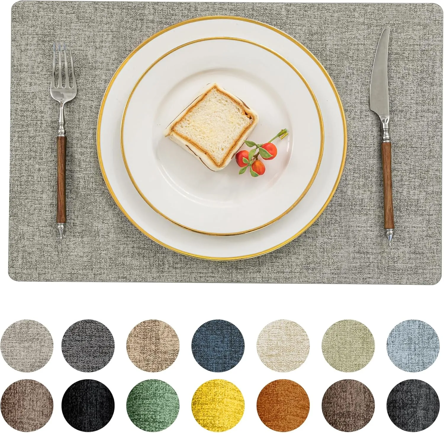 Romanstile Vinyl Placemats Set of 4-12 X 18 Inch - Heat Resistant Place Mats 100% Waterproof Oilproof Wipeable Reversible Faux Leather Table Mats for Kitchen/Dining/Decor/Party/Outdoor, Light Grey