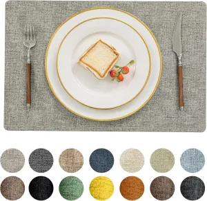 Romanstile Vinyl Placemats Set of 4-12 X 18 Inch - Heat Resistant Place Mats 100% Waterproof Oilproof Wipeable Reversible Faux Leather Table Mats for Kitchen/Dining/Decor/Party/Outdoor, Light Grey