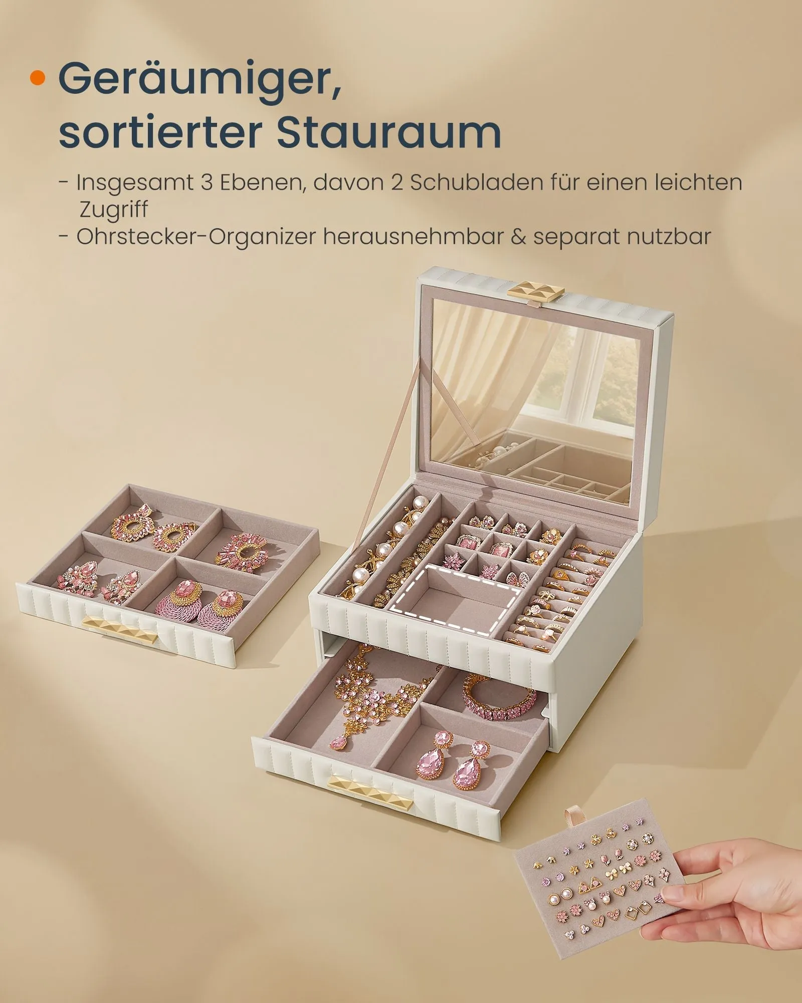 Rootz Jewelry Box - Organiser - Storage Case - PU Leather - Stylish Design - 21.5cm x 24cm x 15.8cm