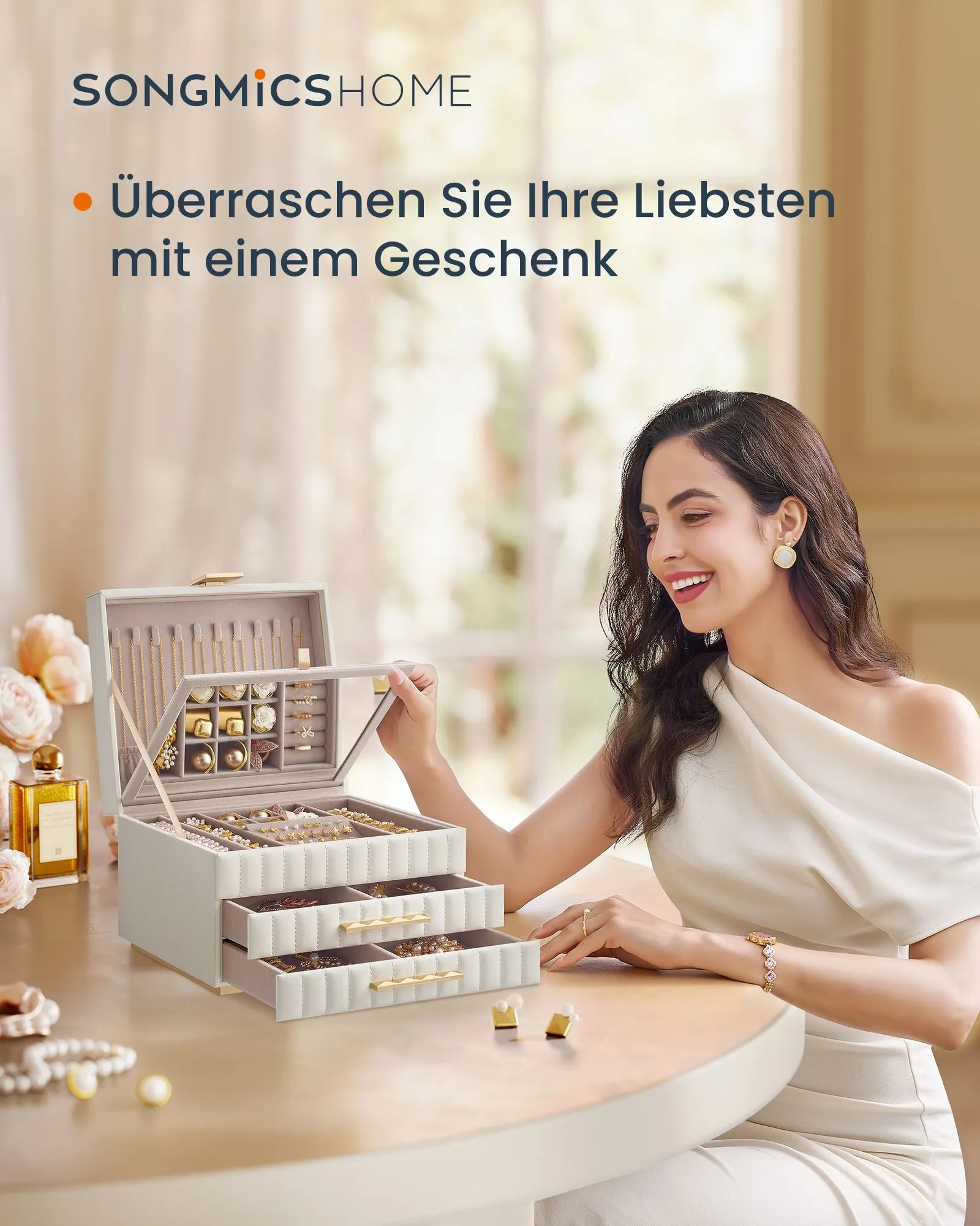 Rootz Jewelry Box - Organiser - Storage Case - PU Leather - Stylish Design - 21.5cm x 24cm x 15.8cm
