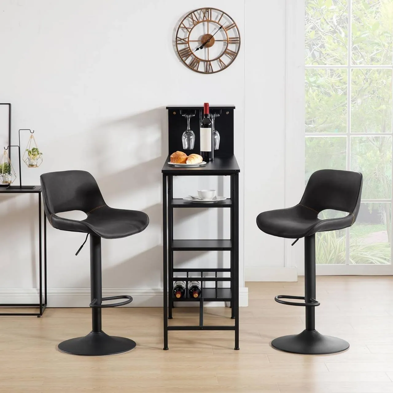 Rootz Vintage Faux Leather Bar Stool - Kitchen Island Chair - Adjustable Height - Waterproof - 48cm x (85-105.5cm) x 49cm