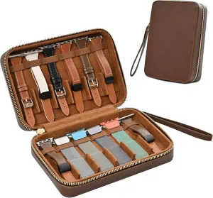 ROSELLE Portable Leather Watch Band Storage Case Holds 12 Watch Straps, Travel Organizer Bag Compatible with Most Series of Apple Watch Bands and Other Brand Watch Bands