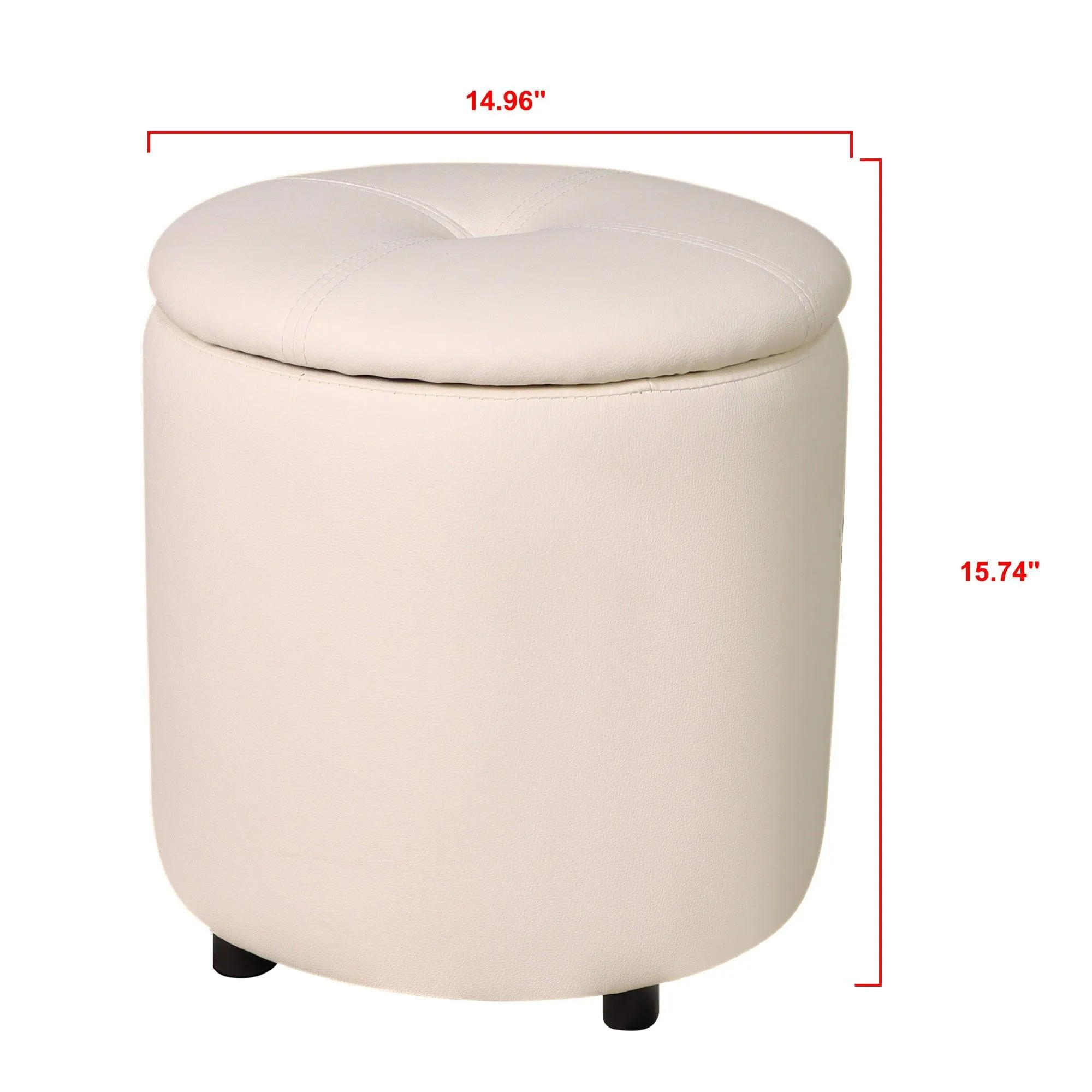 Round Storage Ottoman Faux Leather Upholstered Footrest Stool for Living Room Bedroom