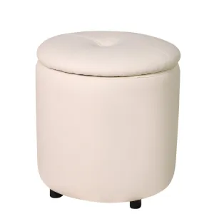 Round Storage Ottoman Faux Leather Upholstered Footrest Stool for Living Room Bedroom