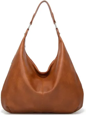 ROUROU Hobo Tote Bag for Women Soft Faux Leather Shoulder Bag Retro Satchel Zipper Closure Handbag Large Capacity Purse