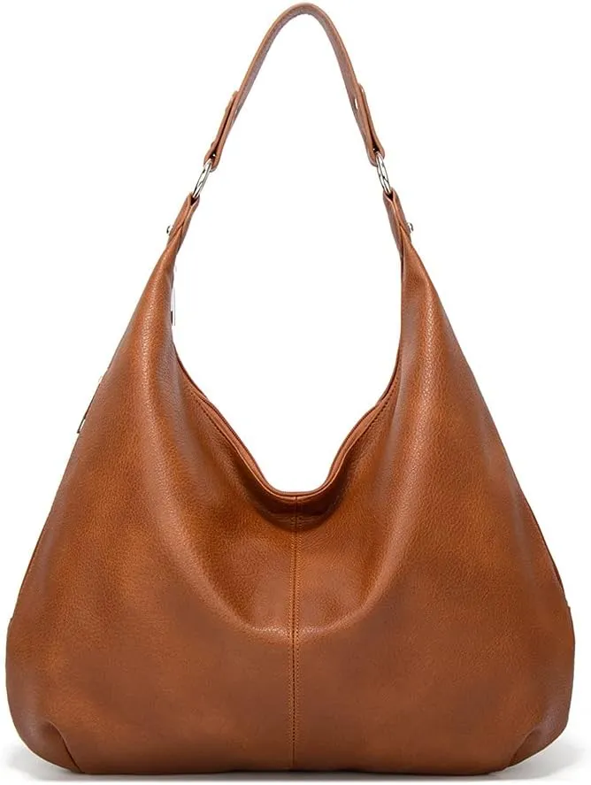 ROUROU Hobo Tote Bag for Women Soft Faux Leather Shoulder Bag Retro Satchel Zipper Closure Handbag Large Capacity Purse
