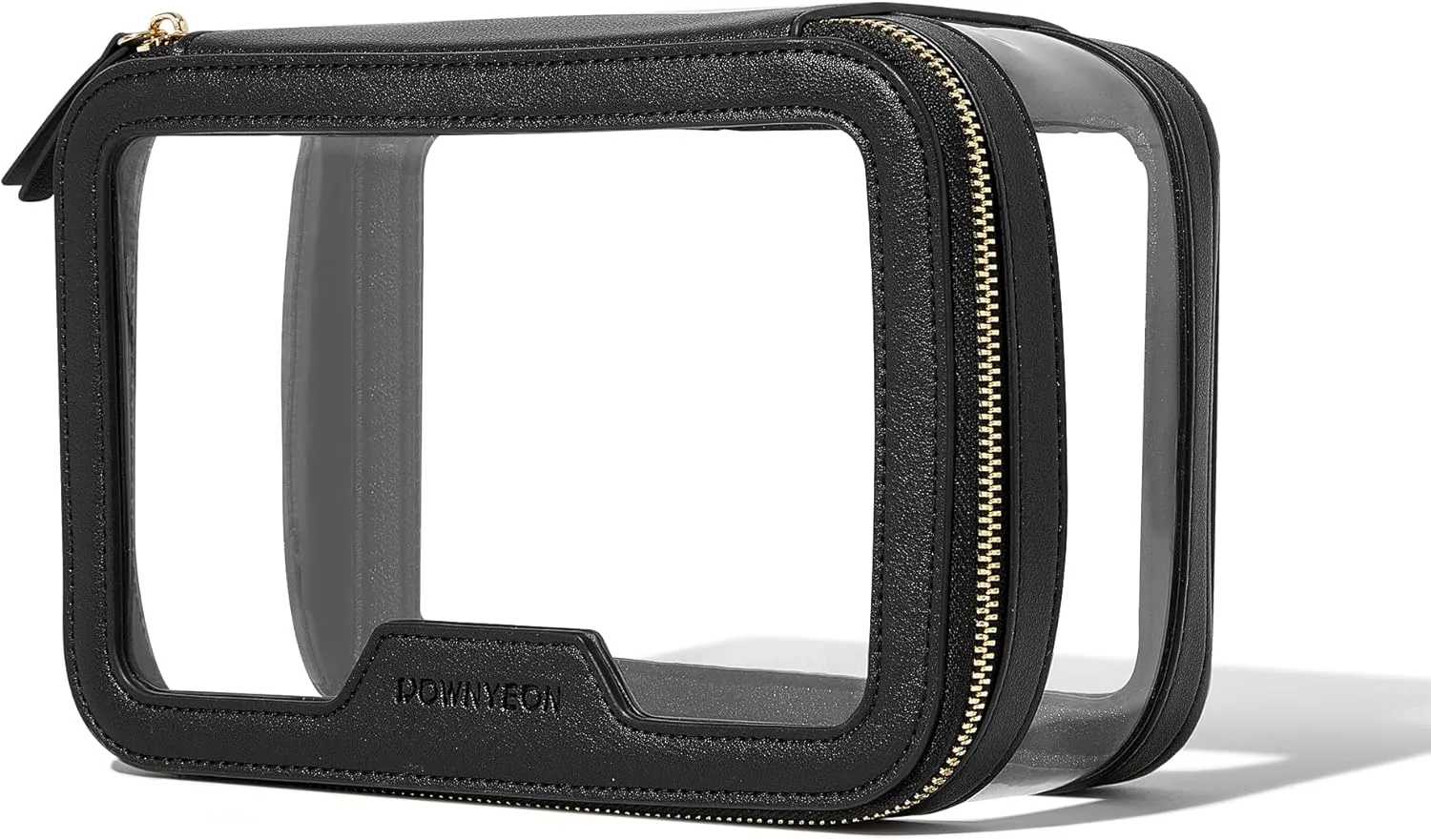 ROWNYEON Clear Makeup Case Toiletry Bag Multipurpose Travel Makeup Train Case Portable Cosmetic Organizer Transparent Storage Bag （Black）