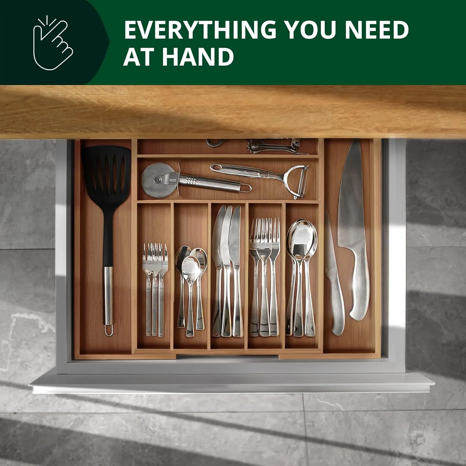 ROYAL CRAFT WOOD Luxury Bamboo Kitchen Drawer Organizer - Silverware Organizer - Utensil Holder and Cutlery Tray with Grooved Drawer Dividers for Flatware and Kitchen Utensils (9 Slot, Brown Bamboo)