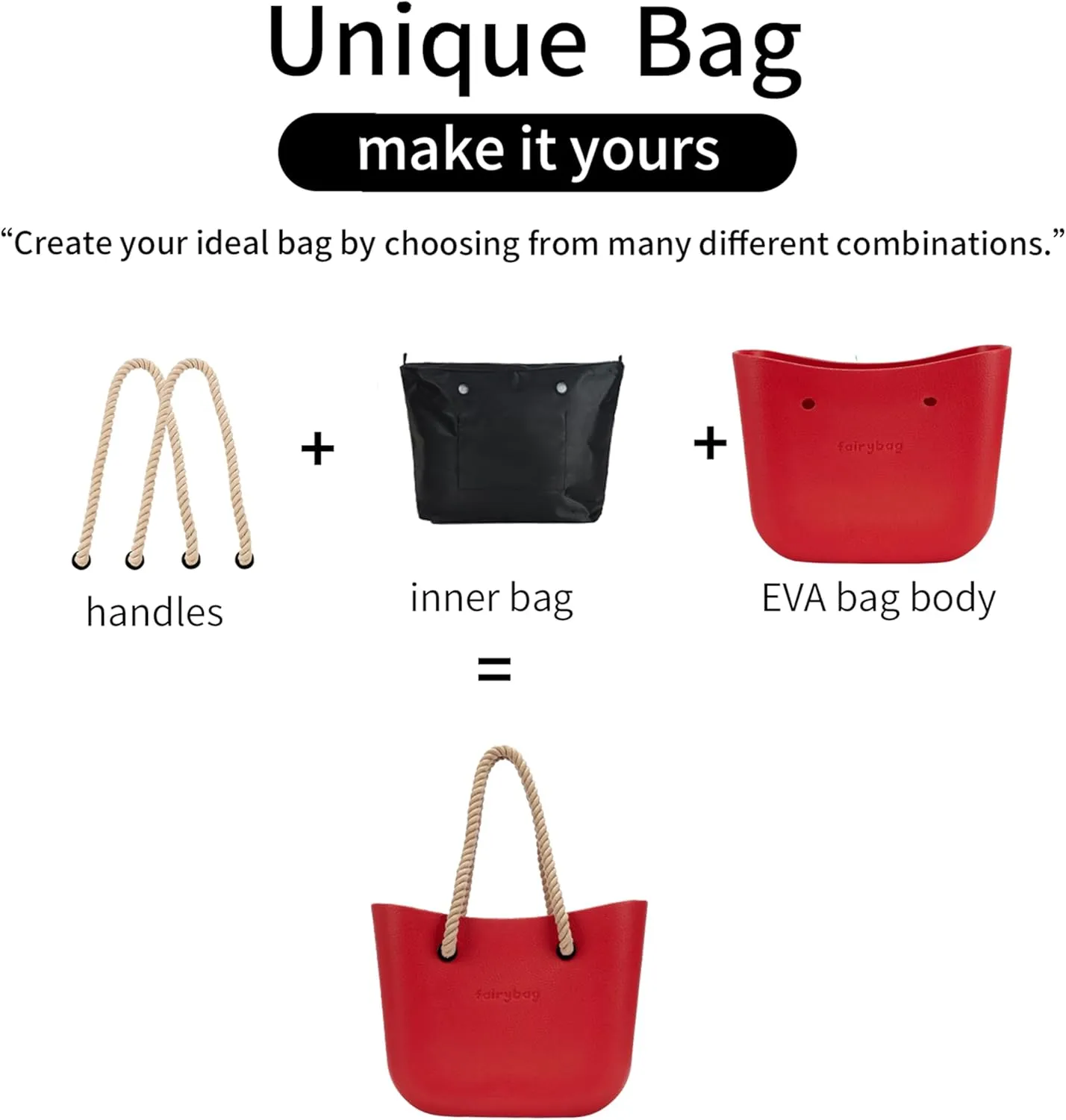 Rubber Tote Handbag with Rope Handles and Faux Leather Strap Lightweight Waterproof Shoulder Bag with EVA Foam Rubber