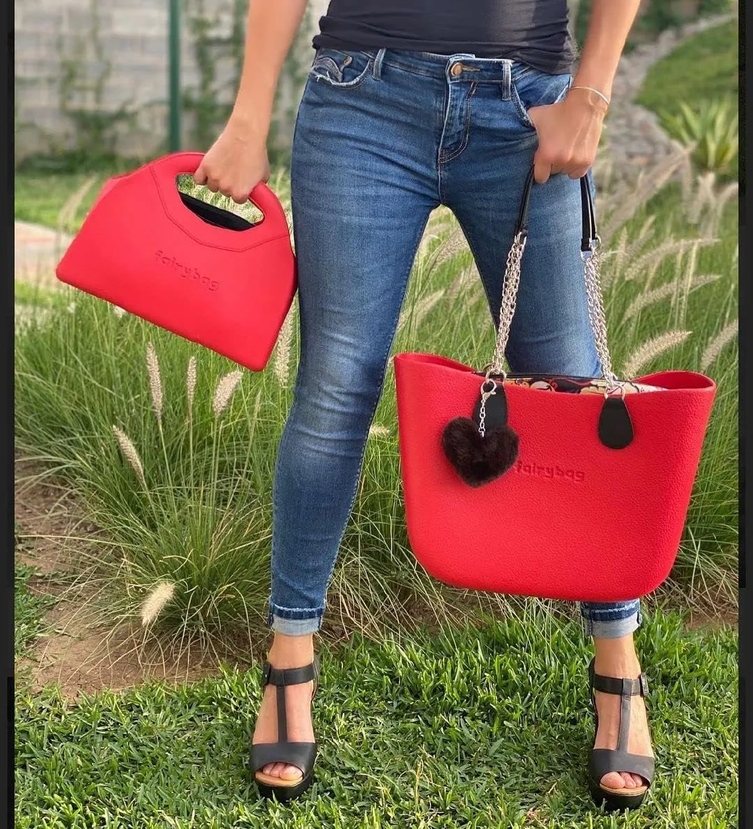 Rubber Tote Handbag with Rope Handles and Faux Leather Strap Lightweight Waterproof Shoulder Bag with EVA Foam Rubber
