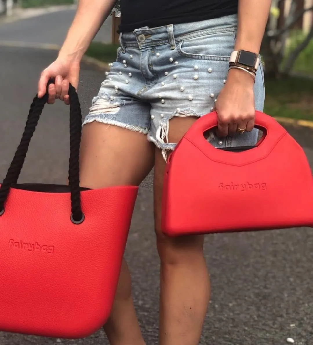 Rubber Tote Handbag with Rope Handles and Faux Leather Strap Lightweight Waterproof Shoulder Bag with EVA Foam Rubber