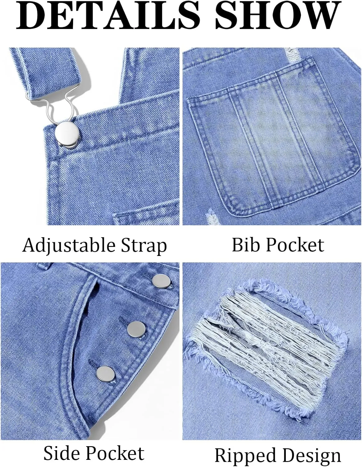 Runcati Men's Denim Bib Overall Ripped Distressed Jean Fashion Casual Adjustable Strap Loose Fit Hippie Jumpsuit