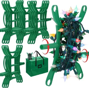 RUODON 12 Pack 11.8 Inch Christmas Light Storage Holder with Storage Bag All-Purpose Rope Winder Holiday Light Storage, Light Cord Wind up Storage for Light Rope, Extension Cord and More, Green