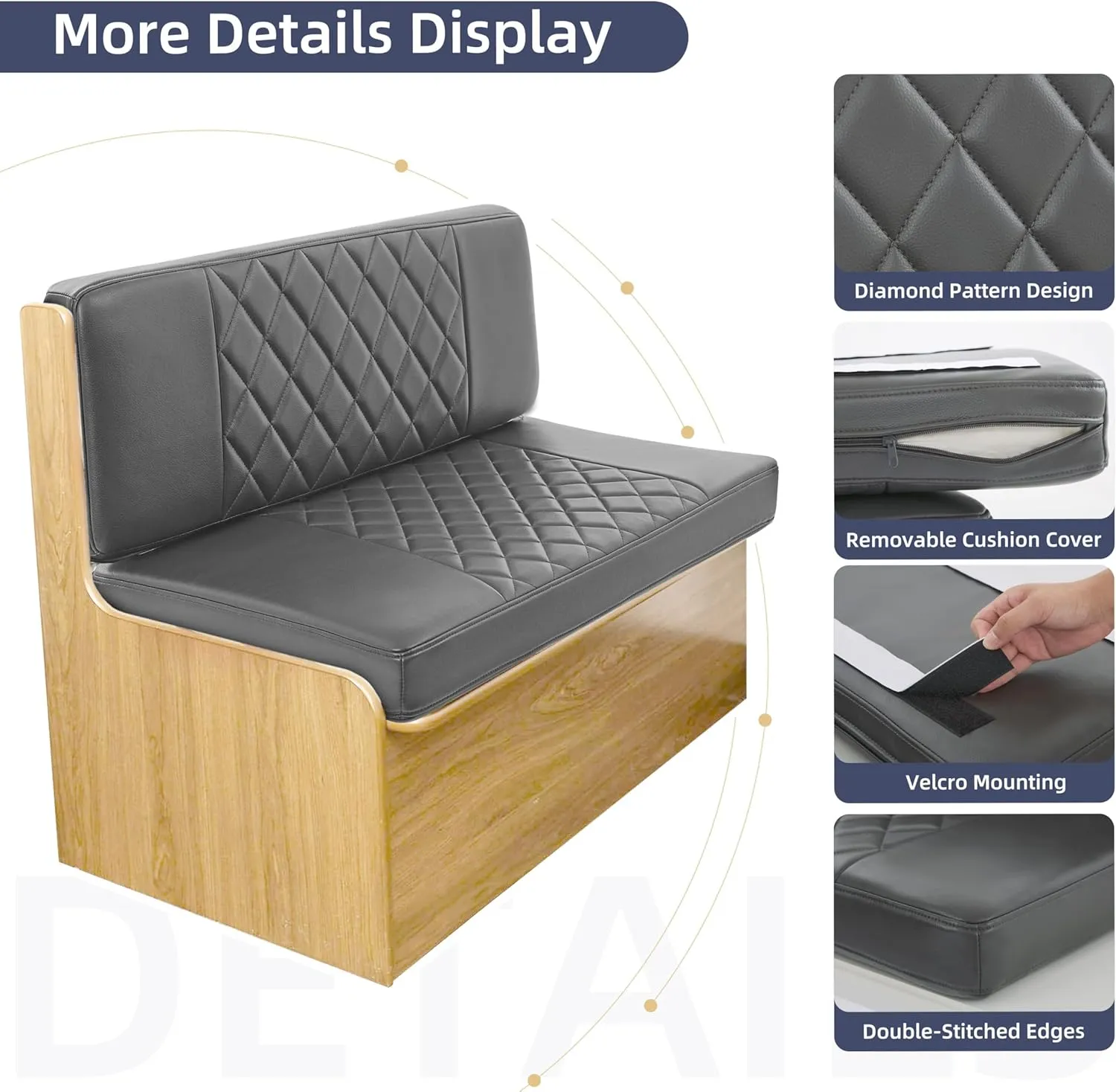 RV Dinette Cushions,2 Sets of PU Leather Replacement Camper Cushions Includes 2 Booth Seats and 2 Backrests for RV,Camper,Trailer Bed (Dark Gray,38")