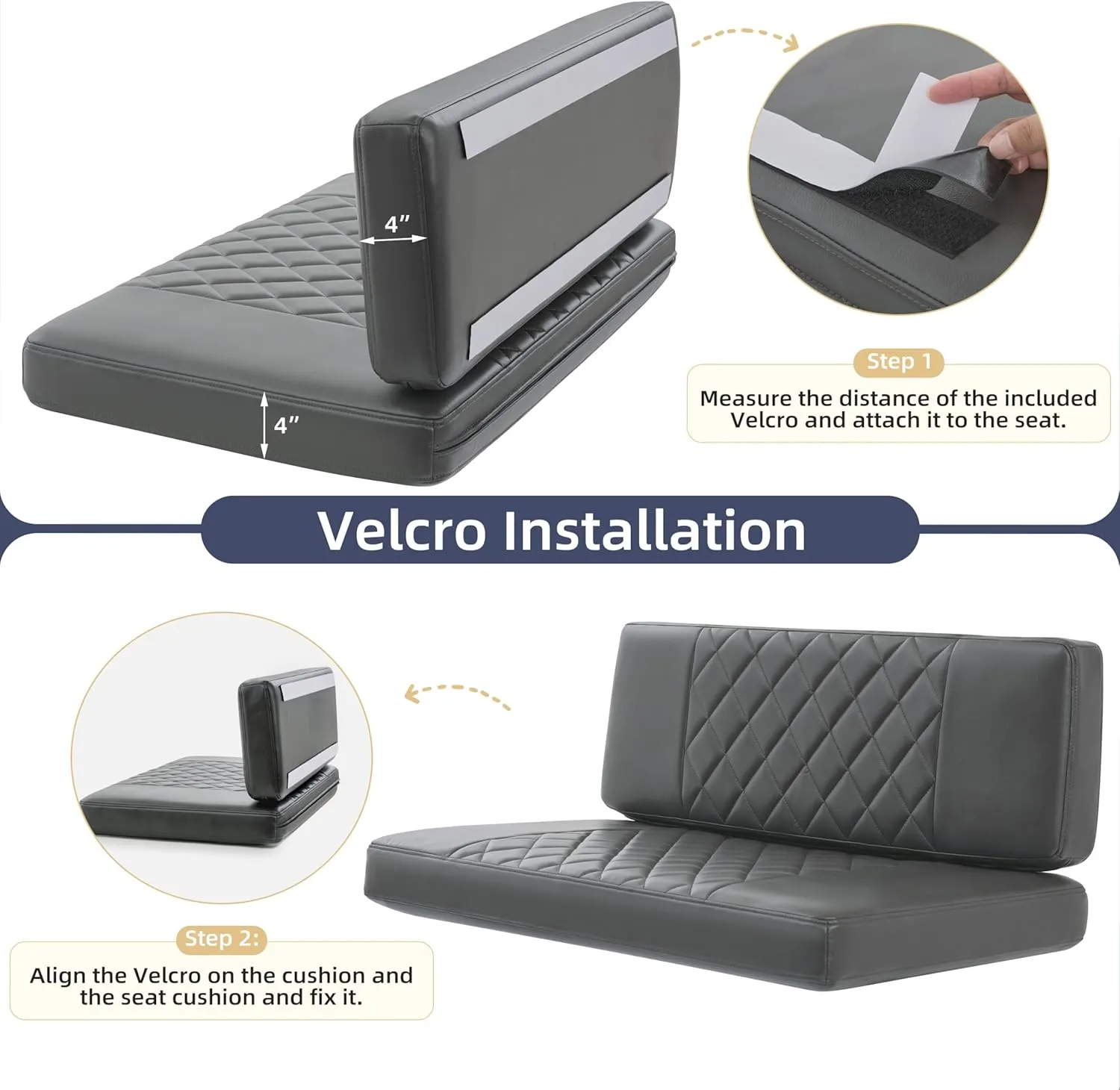 RV Dinette Cushions,2 Sets of PU Leather Replacement Camper Cushions Includes 2 Booth Seats and 2 Backrests for RV,Camper,Trailer Bed (Dark Gray,38")