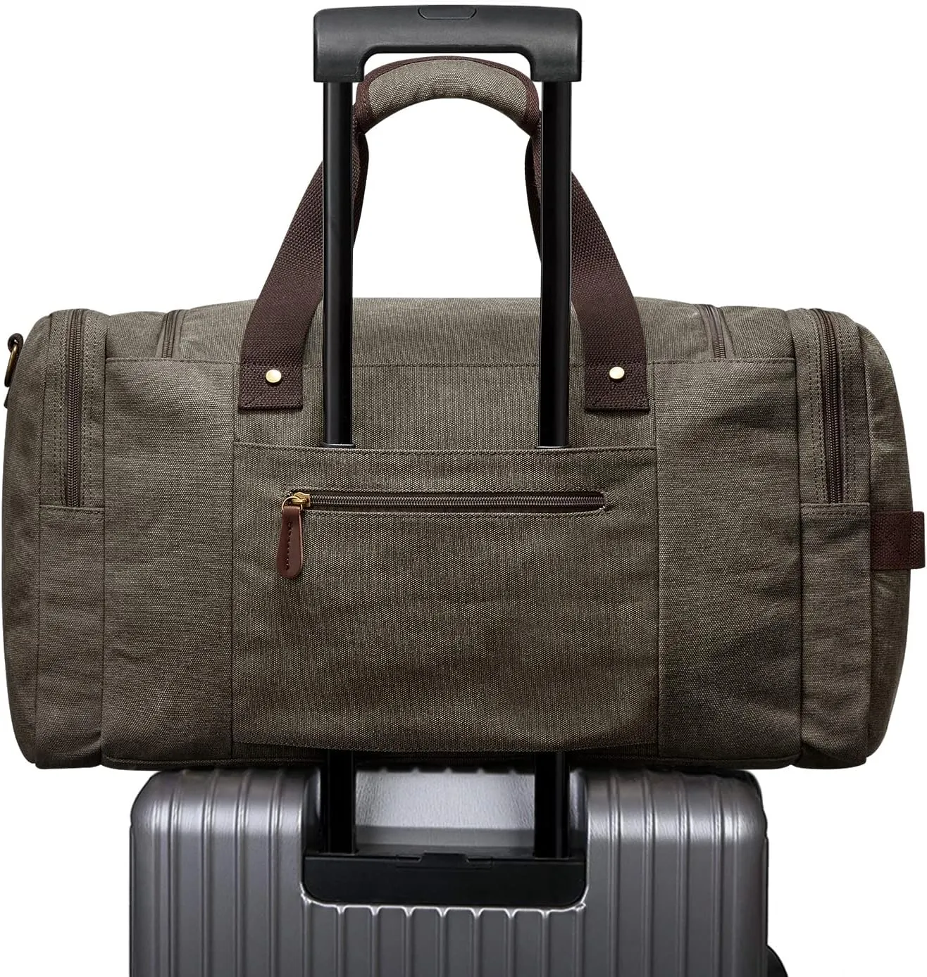S-ZONE Large Canvas Travel Duffel Bag Weekend Overnight Bag with Shoes Compartment Holdall Gym Bag with Multi-Pockets for Men and Women, Army Green, X-Large