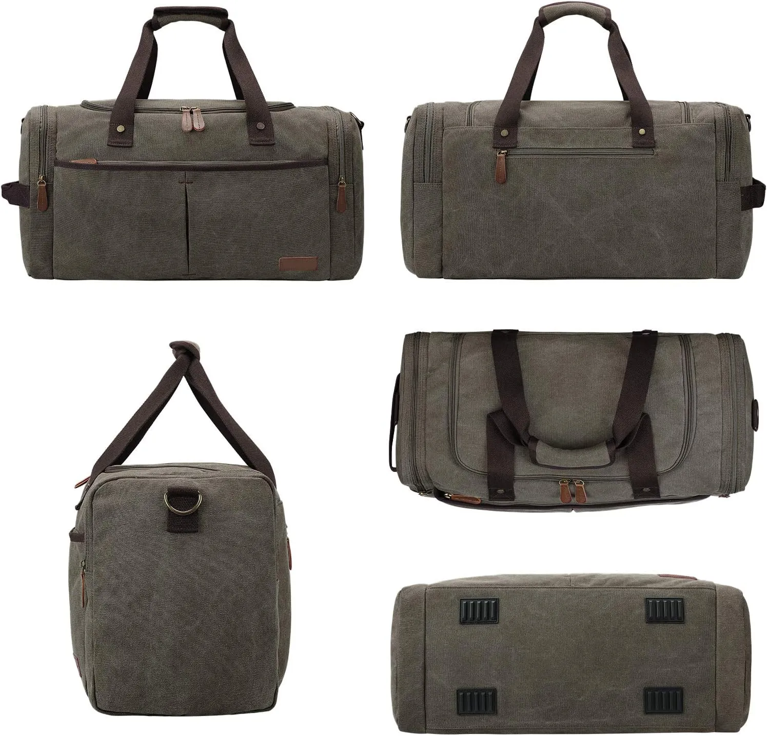 S-ZONE Large Canvas Travel Duffel Bag Weekend Overnight Bag with Shoes Compartment Holdall Gym Bag with Multi-Pockets for Men and Women, Army Green, X-Large