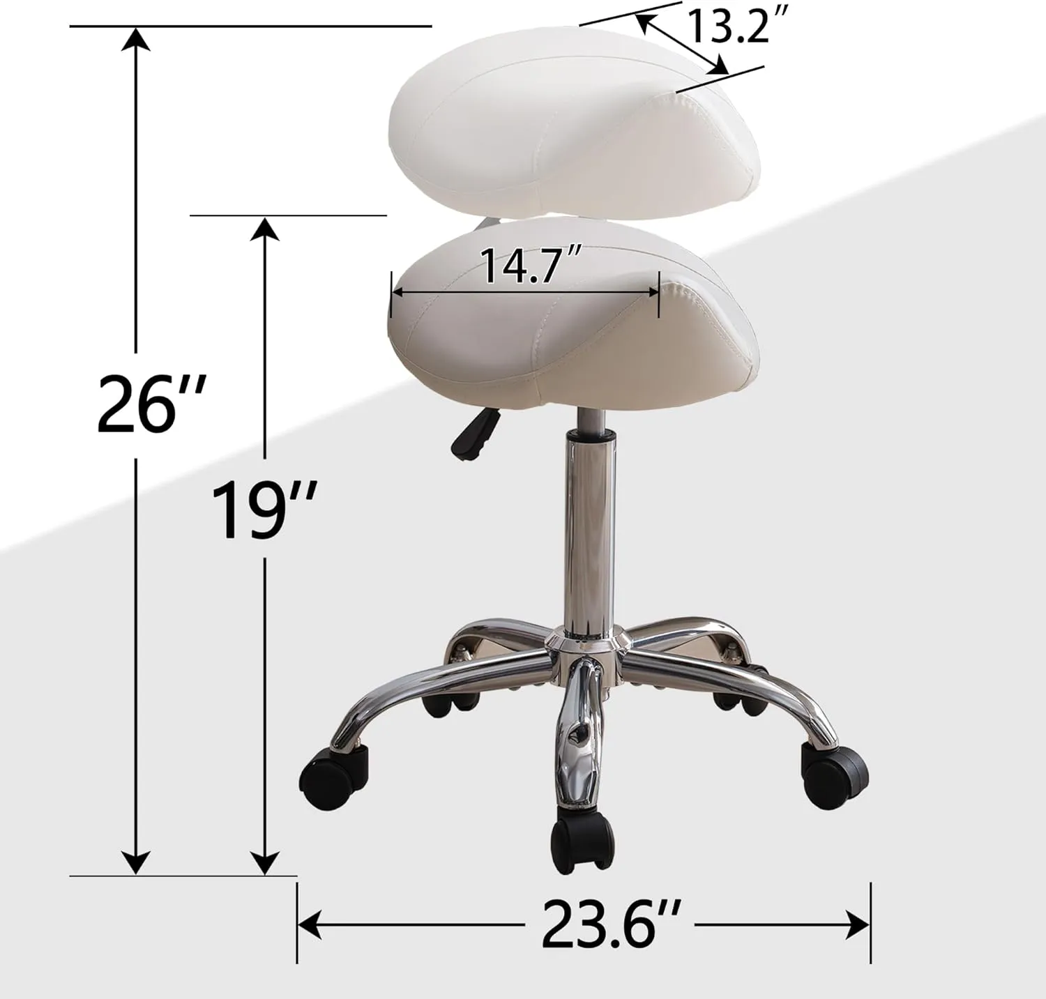 Saddle Stool, Swivel Saddle Stool with Wheels, Adjustable Rolling Stool 18"-26", Faux Leather Rolling Stool for Salon, Massage, Clinic, Lab, Office (White, 1PCS (18"-26"))