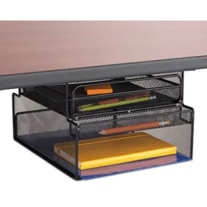 Safco® Onyx Hanging Organizer with Drawer, Under Desk Mount, 3 Compartments, Steel Mesh, 12.33 x 10 x 7.25, Black