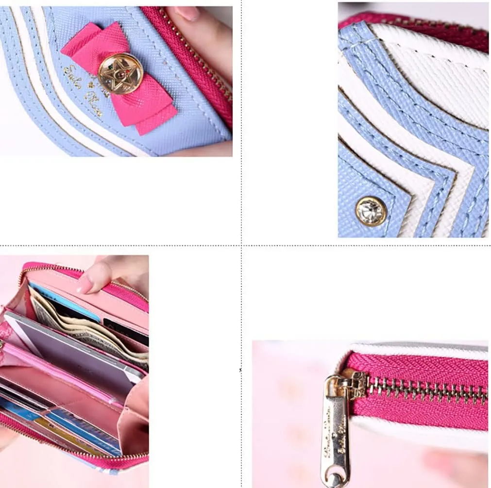 Sailor Moon Kawaii Women Wallet PU Leather Long Credit Card Case Holder Cellphone Pouch Girls Zipper Coins Purse (Black)