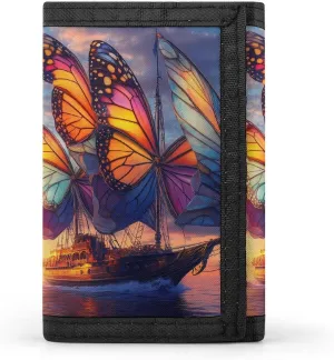 Salvador-Dali Ship With Butterfly Sails Trifold Wallet Slim Purse Card Holder with Zip for Men Women Gifts