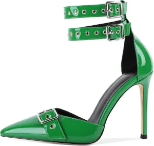 SAMMITOP Womens Pointed Toe D'Orsay Pumps Stilettos High Heel Ankle Strap Buckle Metal Eyelet Wedding Party Dress Shoes 4 Inch