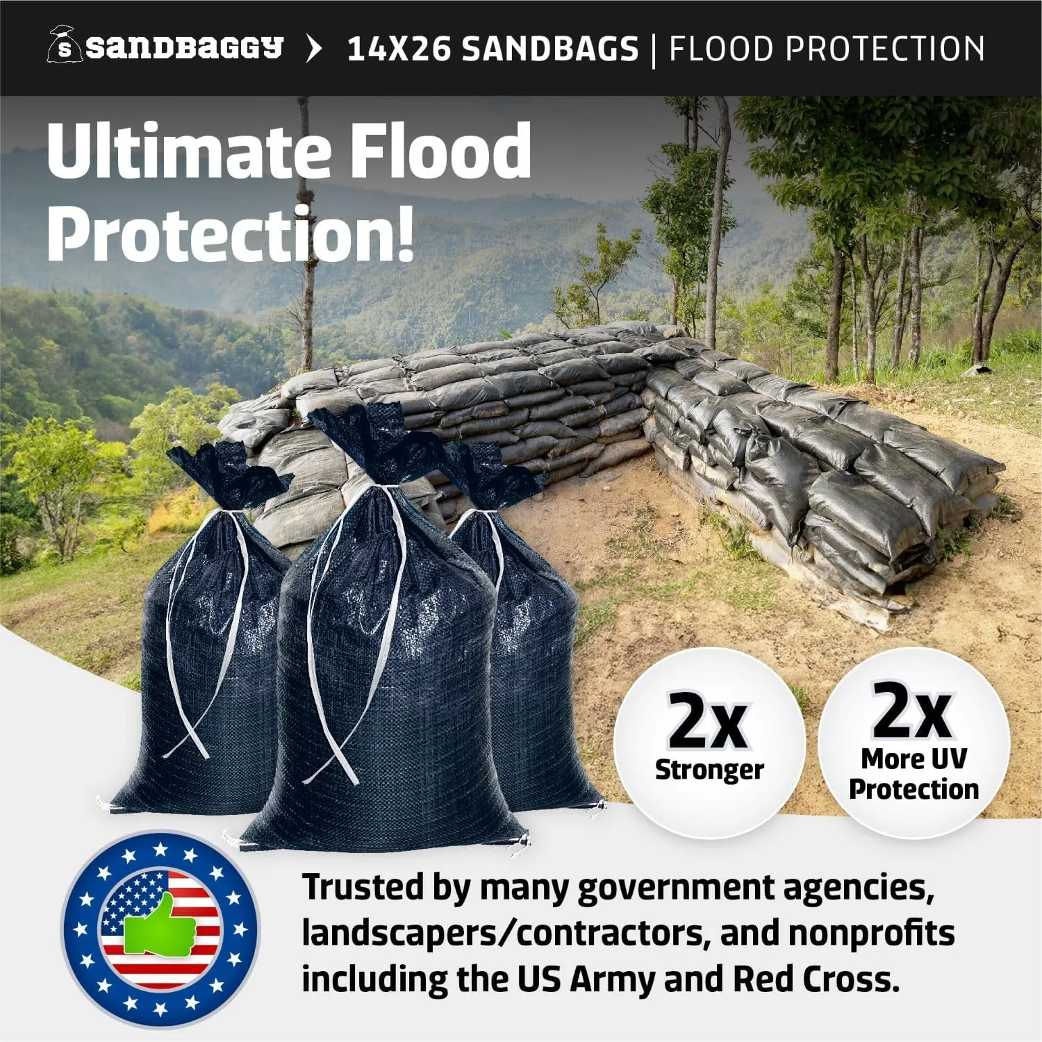 Sandbaggy Black Sandbags | Military Grade Empty Poly Bags | 14 Inch x 26 Inch | Tough 100 LB Weight Capacity | Great For Use As Truck Weight | Protects Homes From Flooding (20 Bags)