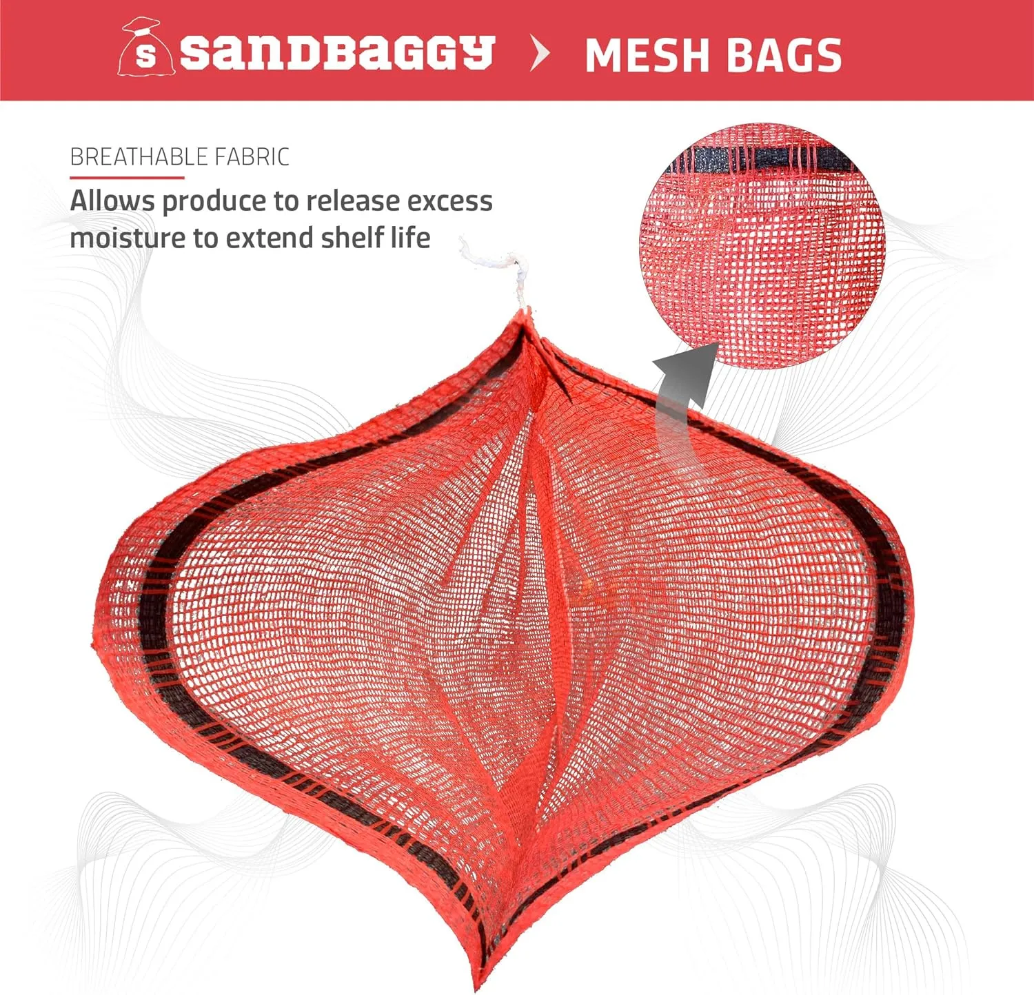 Sandbaggy Mesh Onion Produce Bags | 15" x 25 Inch | 50 lb Capacity | Breathable Fabric | Great for Packaging Produce & Fruit