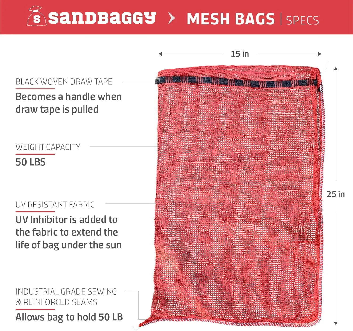 Sandbaggy Mesh Onion Produce Bags | 15" x 25 Inch | Great for Produce & Fruit