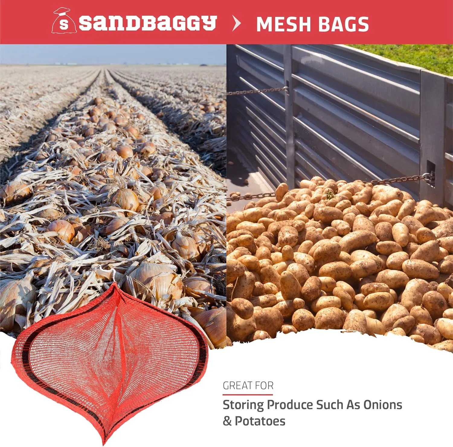 Sandbaggy Mesh Onion Produce Bags | 15" x 25 Inch | Great for Produce & Fruit