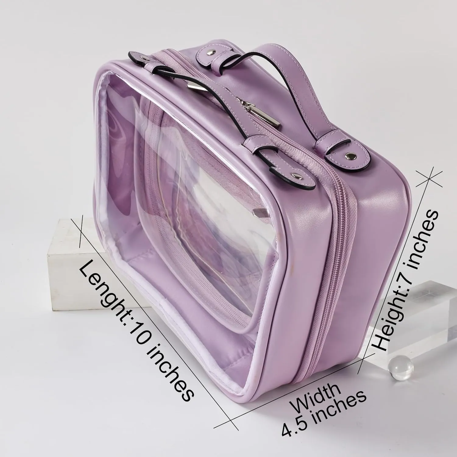 SANHECUN traveling toiletry Case large clear cosmetics case makeup bag (Purple, Medium)