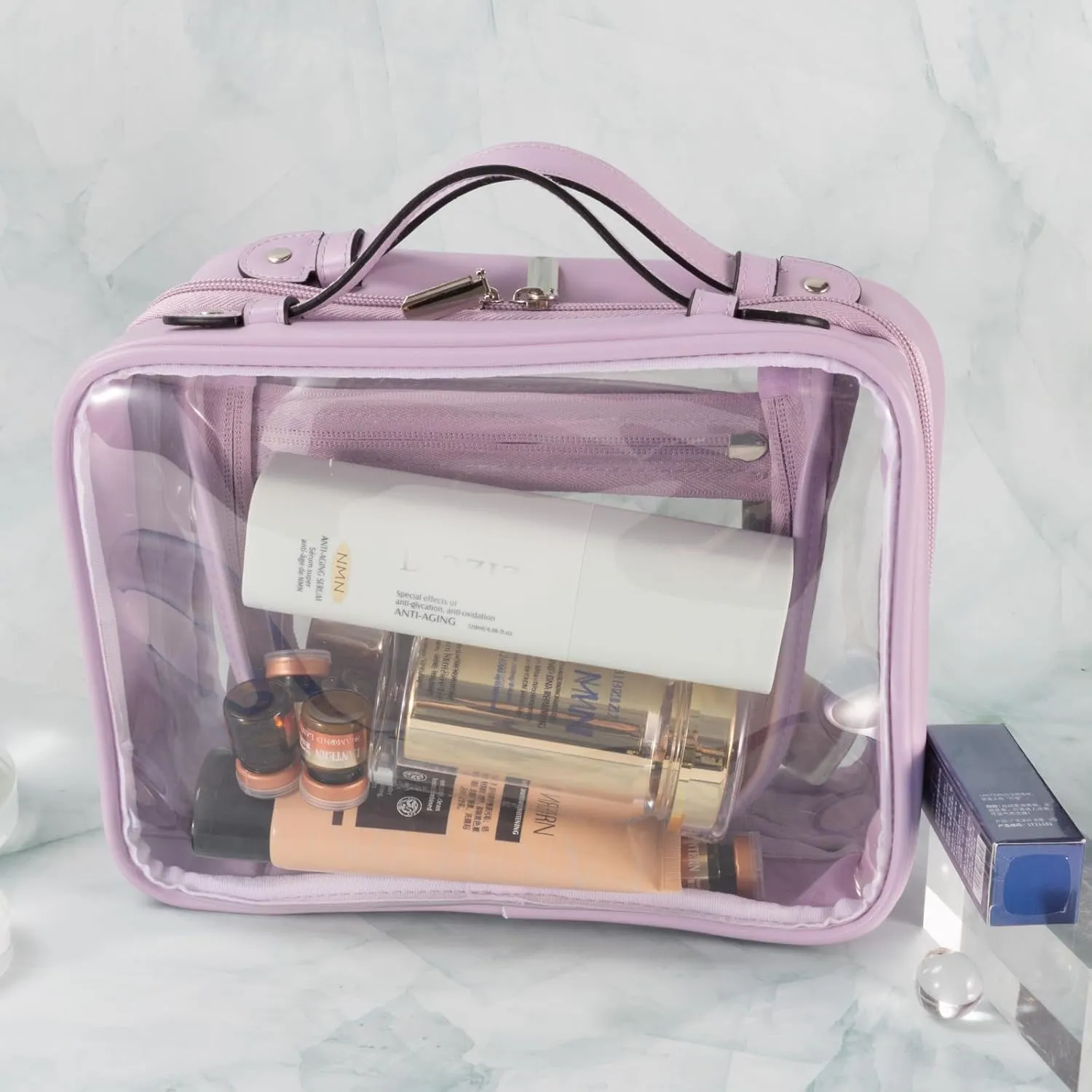 SANHECUN traveling toiletry Case large clear cosmetics case makeup bag (Purple, Medium)