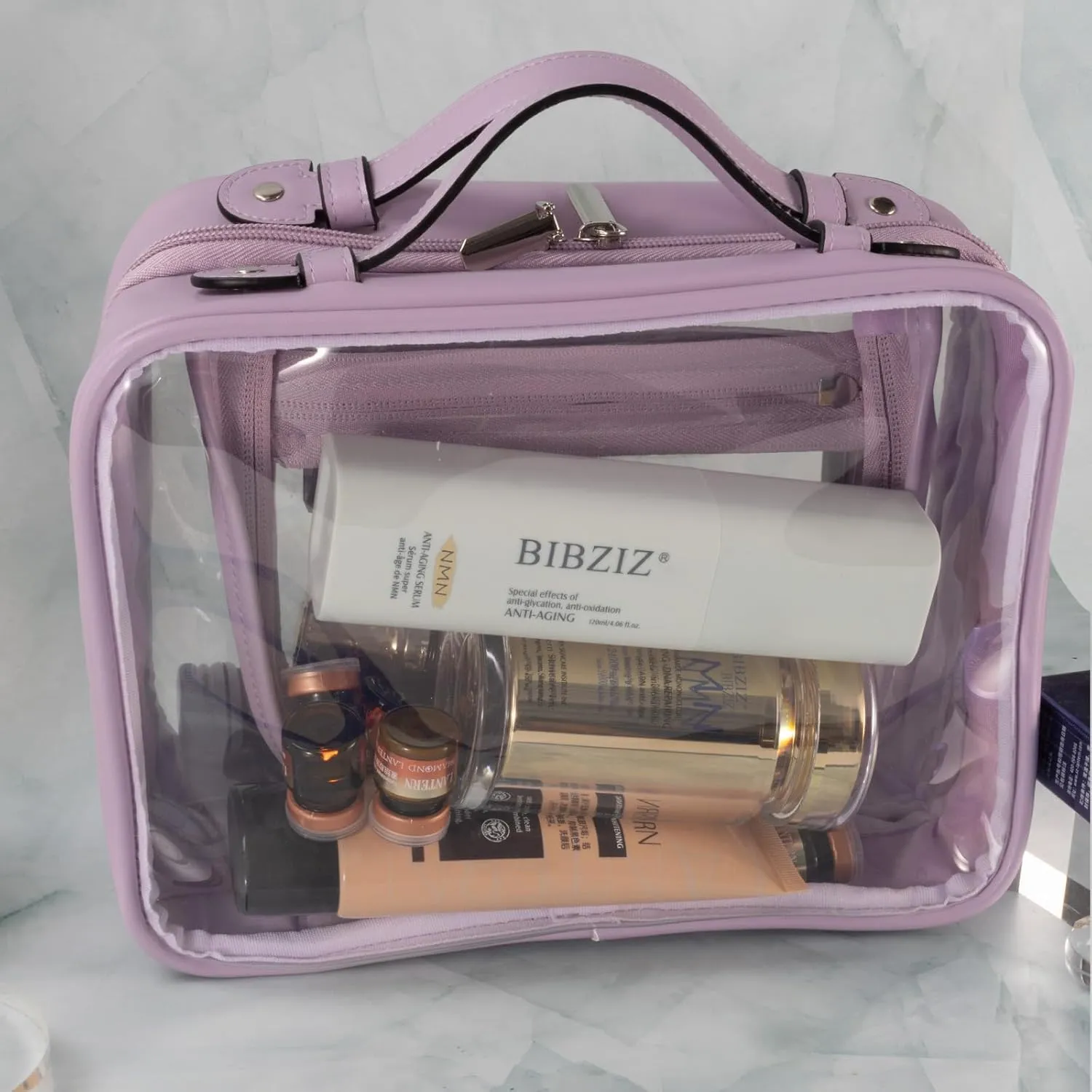 SANHECUN traveling toiletry Case large clear cosmetics case makeup bag (Purple, Medium)