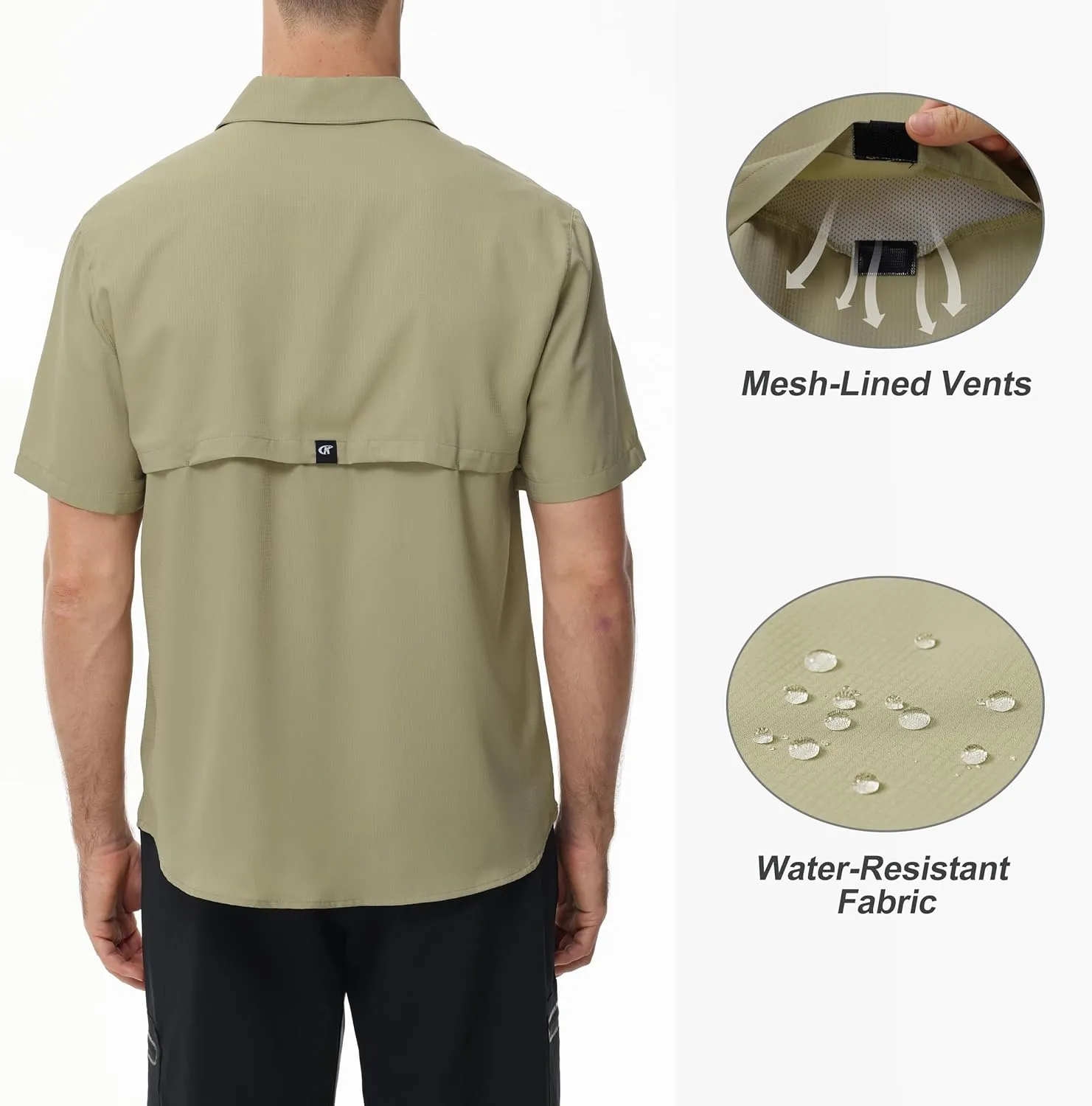Satankud Men's Short Sleeve Lightweight Fishing Shirt UPF 50  Sun Protection Hiking Travel Work Button Down Shirt Zip Pocket