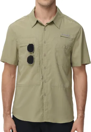 Satankud Men's Short Sleeve Lightweight Fishing Shirt UPF 50  Sun Protection Hiking Travel Work Button Down Shirt Zip Pocket