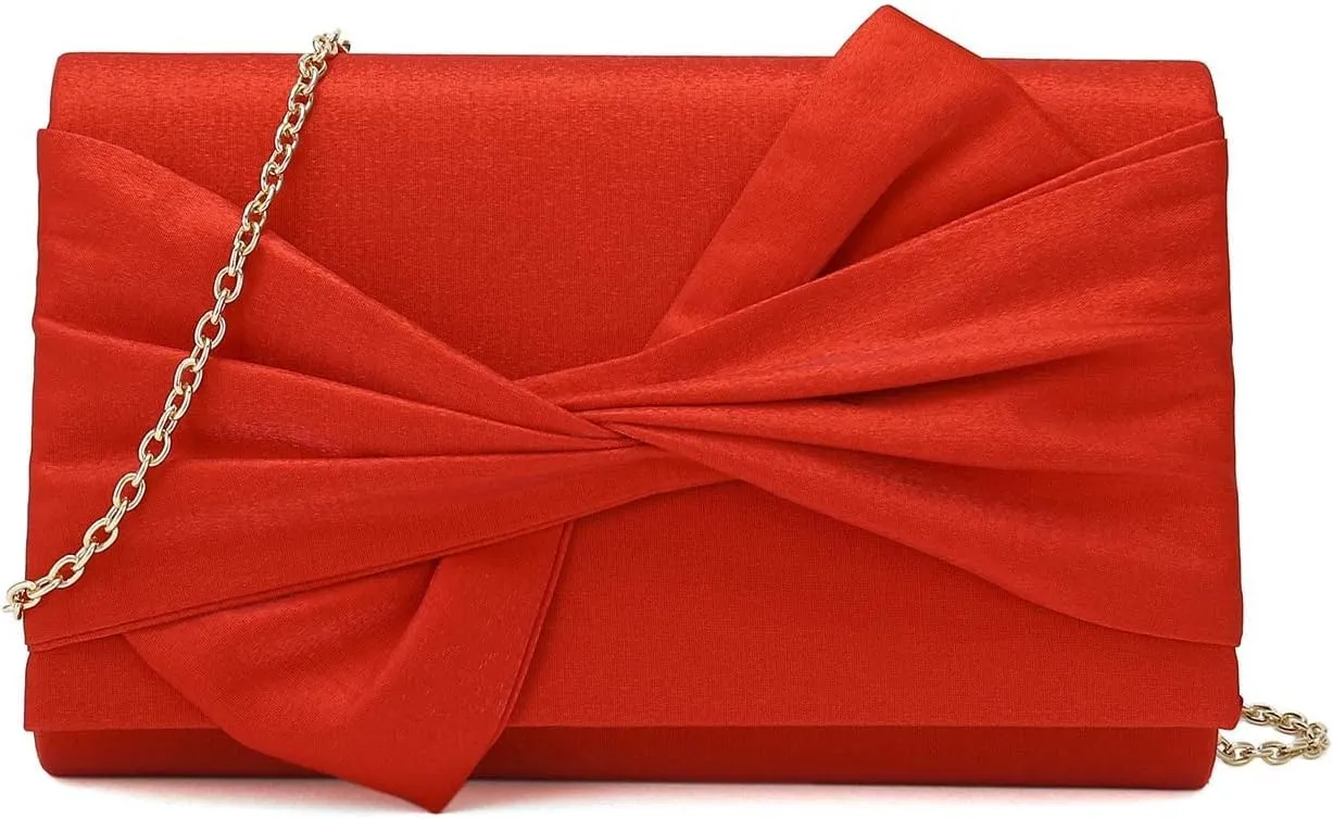 Satin Evening Bag Bow Flap Clutch Purse for Women Formal Party/Prom/Wedding…
