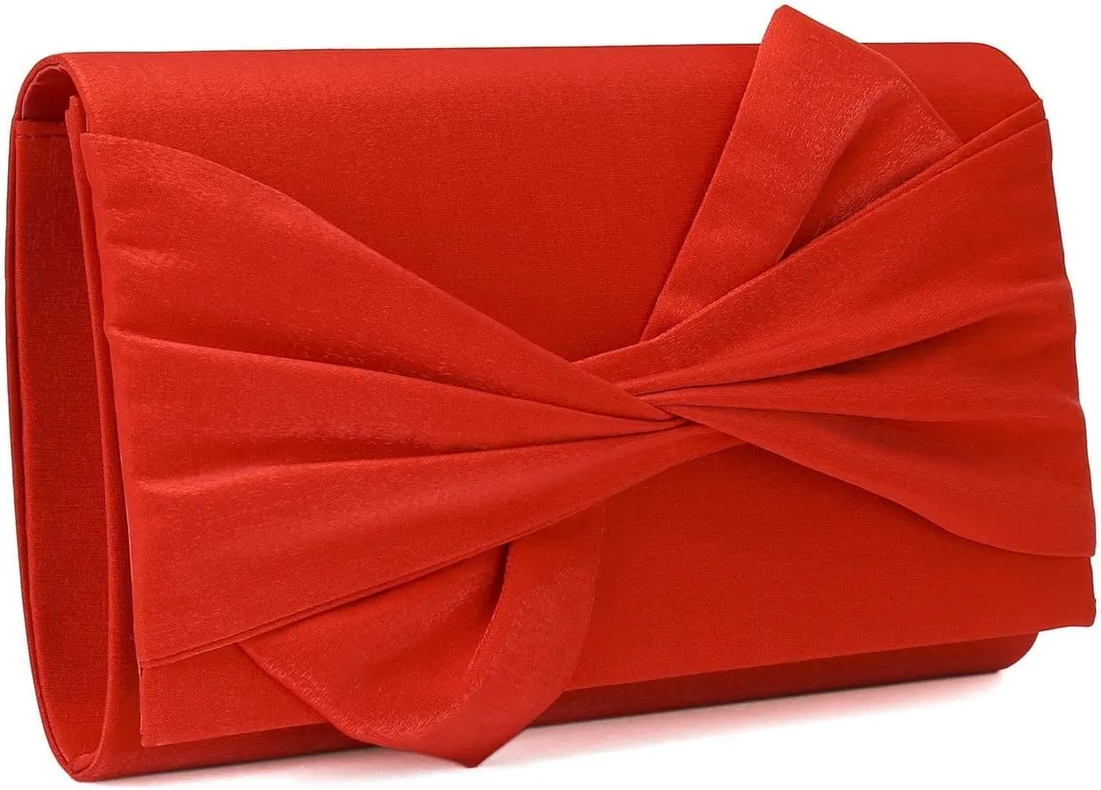 Satin Evening Bag Bow Flap Clutch Purse for Women Formal Party/Prom/Wedding…