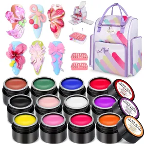 SAVILAND 12 Colors Non-Sticky 3D Gel Sculpting Gel for Nail Art Design with Nail Organizers and Storage Bag Holds 80 Bottles & Nail Lamp