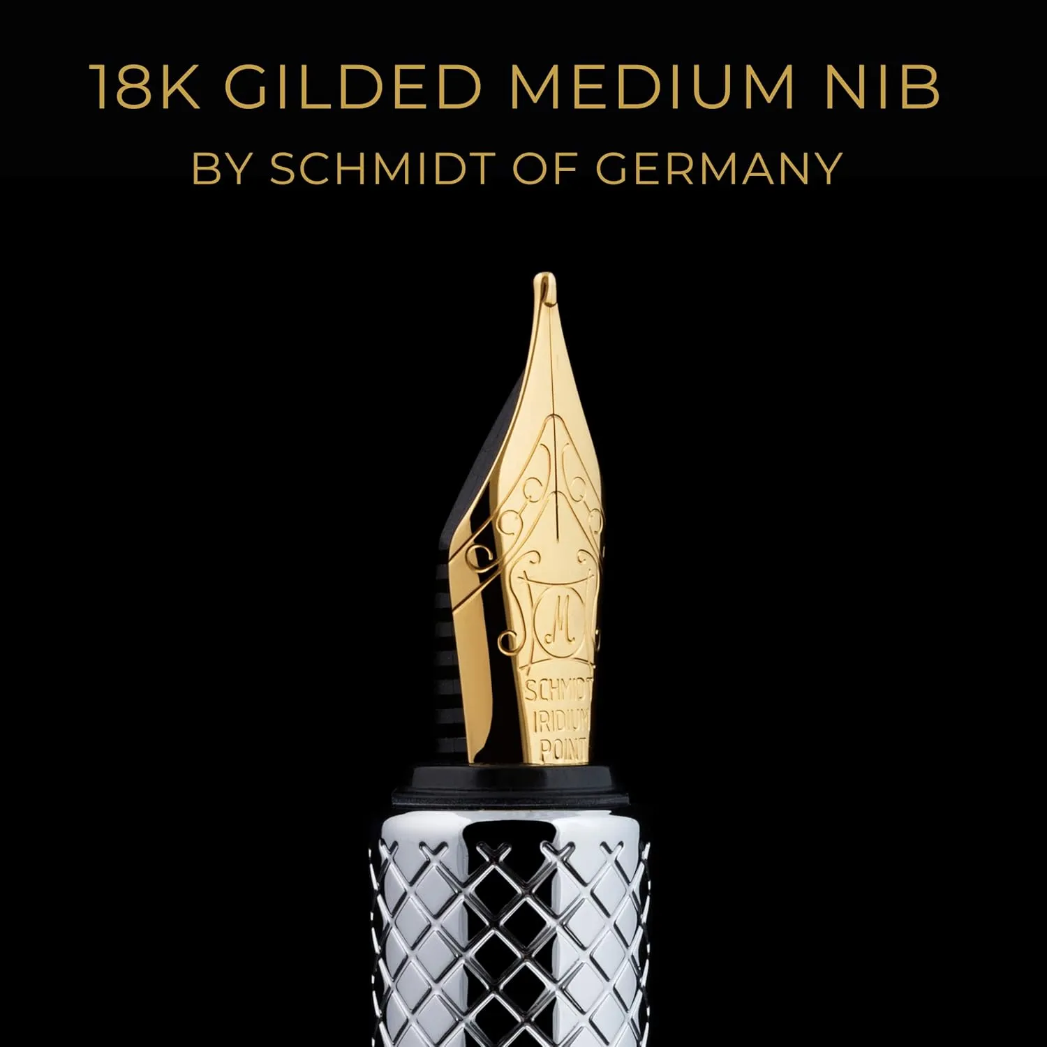 Scriveiner Silver Chrome Fountain Pen (Medium), Award Winning Luxury Pen, Heavy Pocket Pen with 24K Gold Finish, Schmidt Nib, Converter, Best EDC Writing Pen Gift Set for Men & Women, Nice Fancy Pen