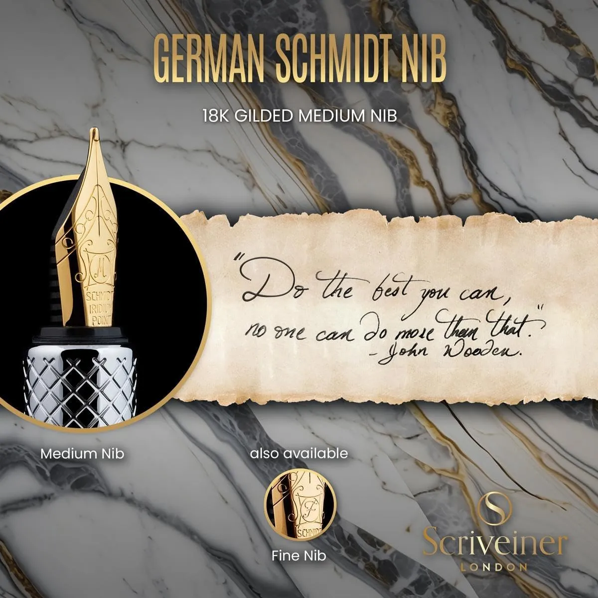 Scriveiner Silver Chrome Fountain Pen (Medium), Award Winning Luxury Pen, Heavy Pocket Pen with 24K Gold Finish, Schmidt Nib, Converter, Best EDC Writing Pen Gift Set for Men & Women, Nice Fancy Pen