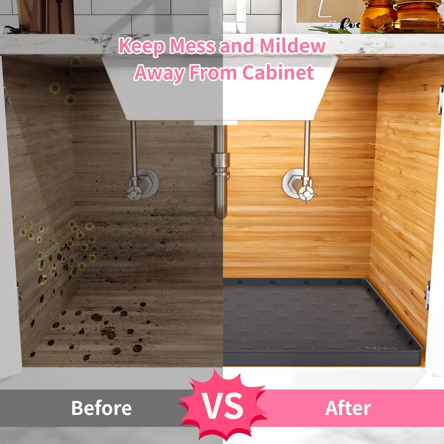 Sdpeia Under Sink Mat for [19" x 19"] Cabinet, Upgraded Silicone Waterproof Mat Kitchen Cabinet Liner Cabinet Protector Kitchen Organizers and Storage